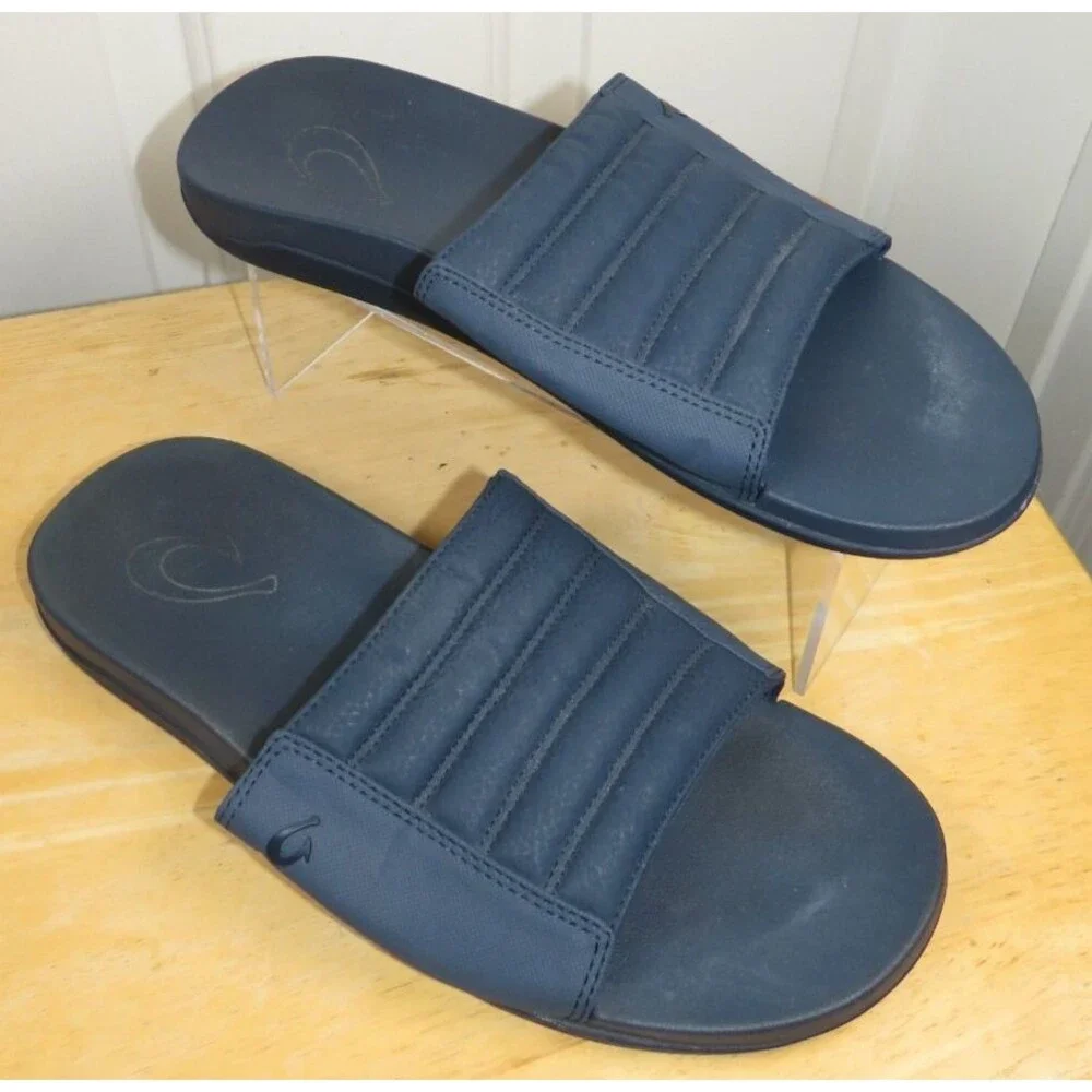 OluKai Maha 'Olu Mens Slide Sandals Moonlit Ocean Blue Comfort Slip On Size 9